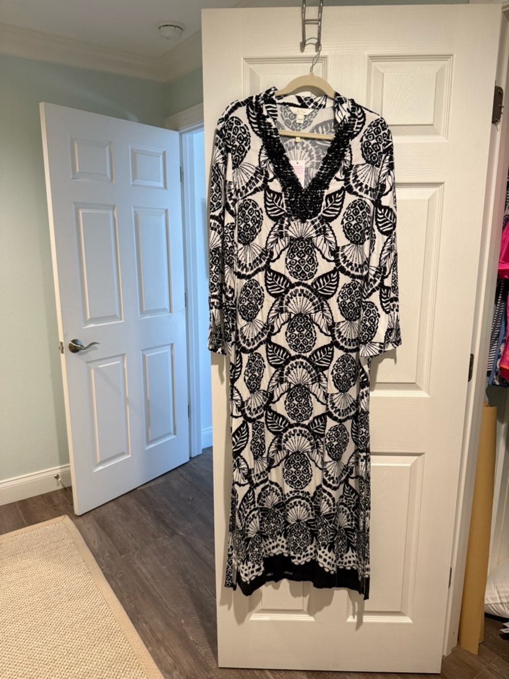 Lilly Pulitzer Black and White Maxi Dress with V-Neck Trim